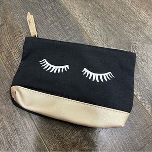 Ipsy Eyelash Mini Makeup Pouch Zip Closure Bag Organizer Pens Black Gold Beauty